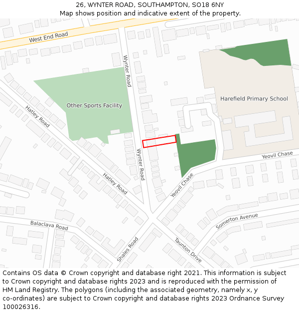 26, WYNTER ROAD, SOUTHAMPTON, SO18 6NY: Location map and indicative extent of plot