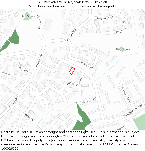 26, WYNWARDS ROAD, SWINDON, SN25 4ZP: Location map and indicative extent of plot