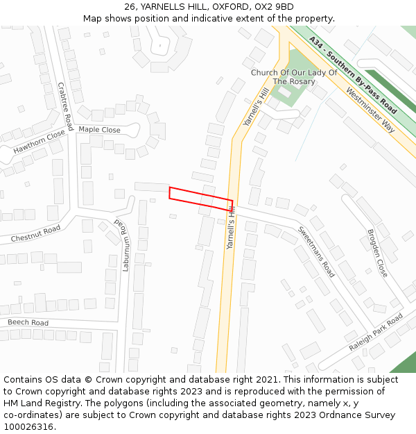 26, YARNELLS HILL, OXFORD, OX2 9BD: Location map and indicative extent of plot