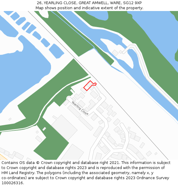 26, YEARLING CLOSE, GREAT AMWELL, WARE, SG12 9XP: Location map and indicative extent of plot
