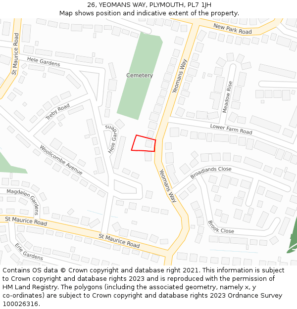 26, YEOMANS WAY, PLYMOUTH, PL7 1JH: Location map and indicative extent of plot