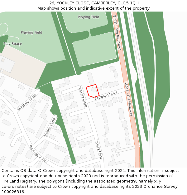 26, YOCKLEY CLOSE, CAMBERLEY, GU15 1QH: Location map and indicative extent of plot