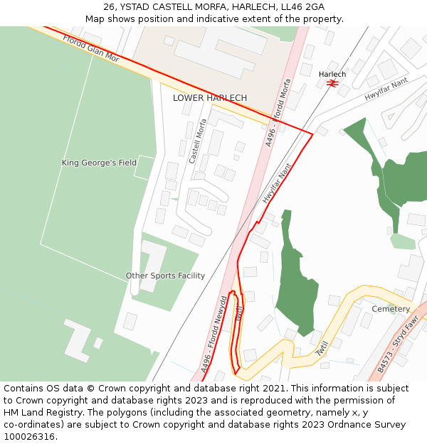 26, YSTAD CASTELL MORFA, HARLECH, LL46 2GA: Location map and indicative extent of plot