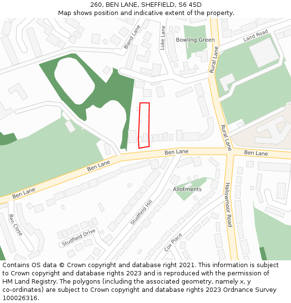 260, BEN LANE, SHEFFIELD, S6 4SD: Location map and indicative extent of plot