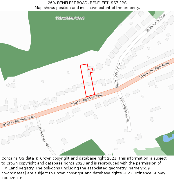 260, BENFLEET ROAD, BENFLEET, SS7 1PS: Location map and indicative extent of plot