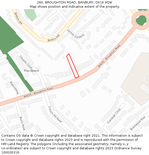 260, BROUGHTON ROAD, BANBURY, OX16 9QW: Location map and indicative extent of plot
