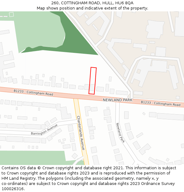 260, COTTINGHAM ROAD, HULL, HU6 8QA: Location map and indicative extent of plot