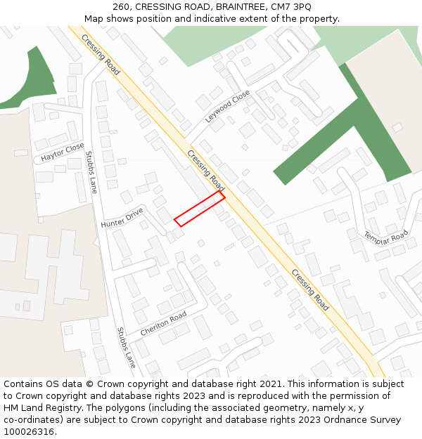 260, CRESSING ROAD, BRAINTREE, CM7 3PQ: Location map and indicative extent of plot