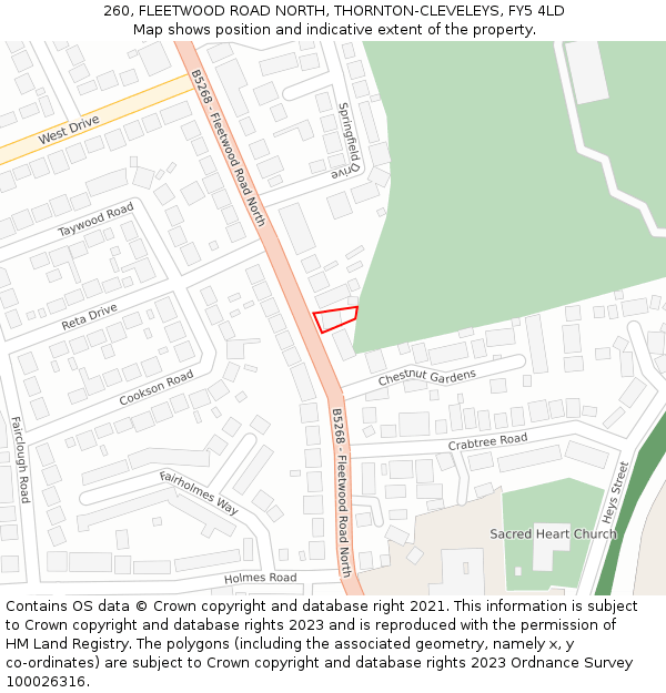 260, FLEETWOOD ROAD NORTH, THORNTON-CLEVELEYS, FY5 4LD: Location map and indicative extent of plot