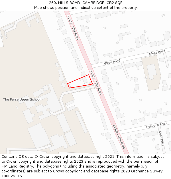 260, HILLS ROAD, CAMBRIDGE, CB2 8QE: Location map and indicative extent of plot