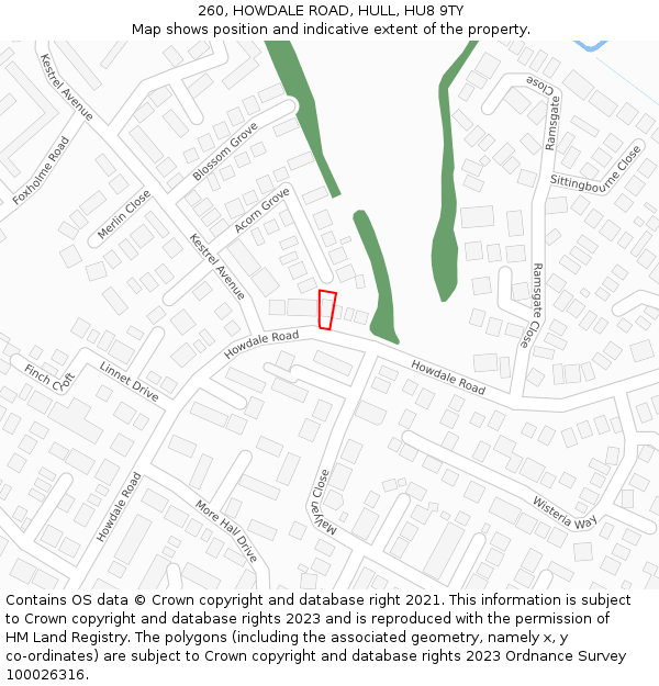 260, HOWDALE ROAD, HULL, HU8 9TY: Location map and indicative extent of plot