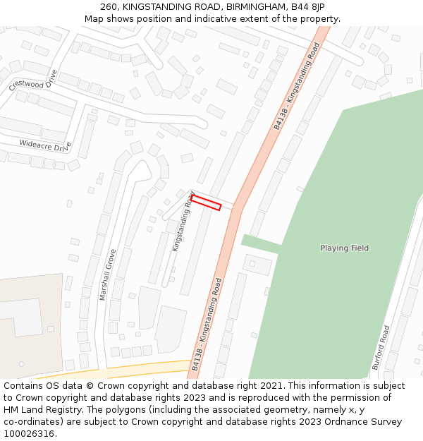 260, KINGSTANDING ROAD, BIRMINGHAM, B44 8JP: Location map and indicative extent of plot