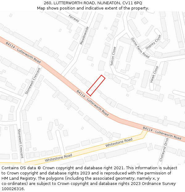 260, LUTTERWORTH ROAD, NUNEATON, CV11 6PQ: Location map and indicative extent of plot