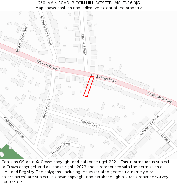 260, MAIN ROAD, BIGGIN HILL, WESTERHAM, TN16 3JG: Location map and indicative extent of plot