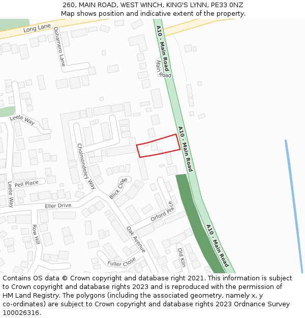 260, MAIN ROAD, WEST WINCH, KING'S LYNN, PE33 0NZ: Location map and indicative extent of plot