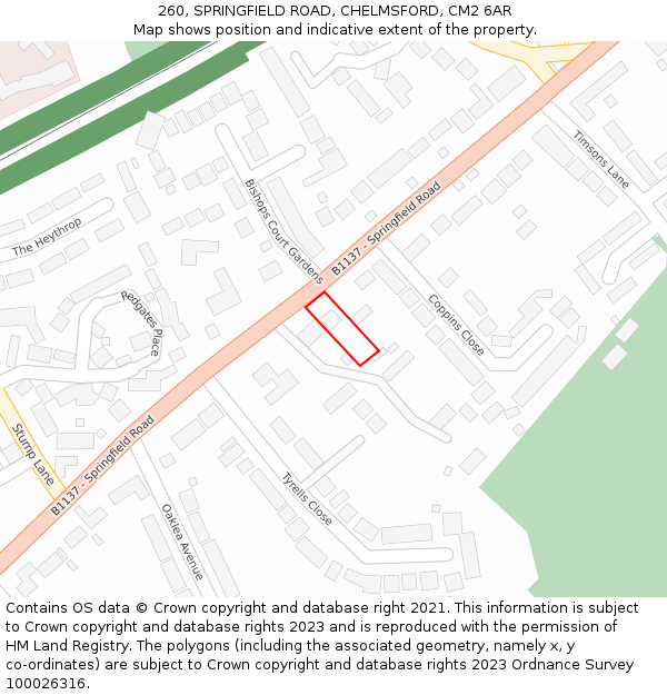 260, SPRINGFIELD ROAD, CHELMSFORD, CM2 6AR: Location map and indicative extent of plot