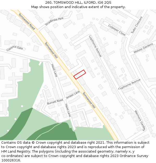 260, TOMSWOOD HILL, ILFORD, IG6 2QS: Location map and indicative extent of plot