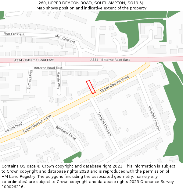 260, UPPER DEACON ROAD, SOUTHAMPTON, SO19 5JL: Location map and indicative extent of plot