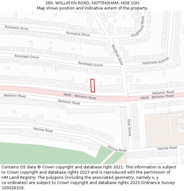 260, WOLLATON ROAD, NOTTINGHAM, NG8 1GN: Location map and indicative extent of plot