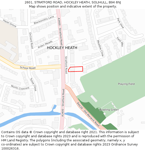 2601, STRATFORD ROAD, HOCKLEY HEATH, SOLIHULL, B94 6NJ: Location map and indicative extent of plot