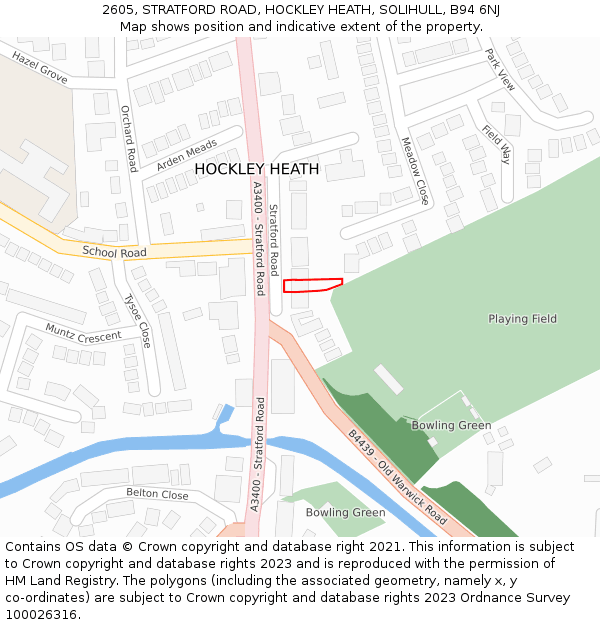 2605, STRATFORD ROAD, HOCKLEY HEATH, SOLIHULL, B94 6NJ: Location map and indicative extent of plot