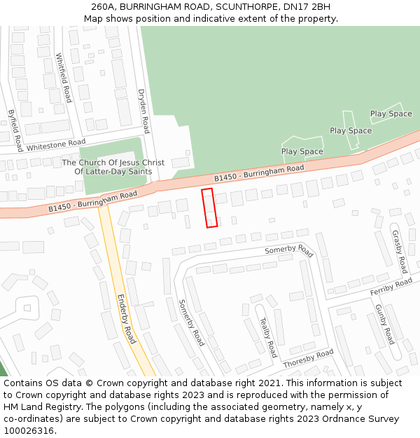 260A, BURRINGHAM ROAD, SCUNTHORPE, DN17 2BH: Location map and indicative extent of plot