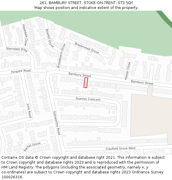 261, BAMBURY STREET, STOKE-ON-TRENT, ST3 5QY: Location map and indicative extent of plot