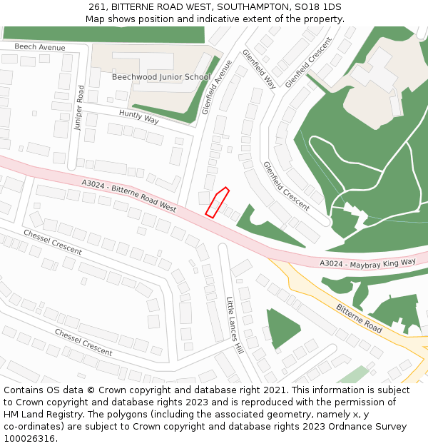 261, BITTERNE ROAD WEST, SOUTHAMPTON, SO18 1DS: Location map and indicative extent of plot