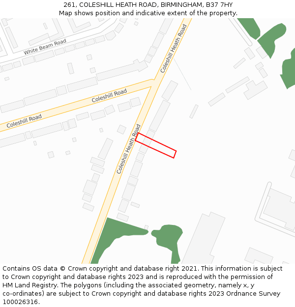 261, COLESHILL HEATH ROAD, BIRMINGHAM, B37 7HY: Location map and indicative extent of plot