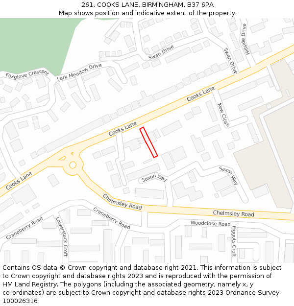 261, COOKS LANE, BIRMINGHAM, B37 6PA: Location map and indicative extent of plot