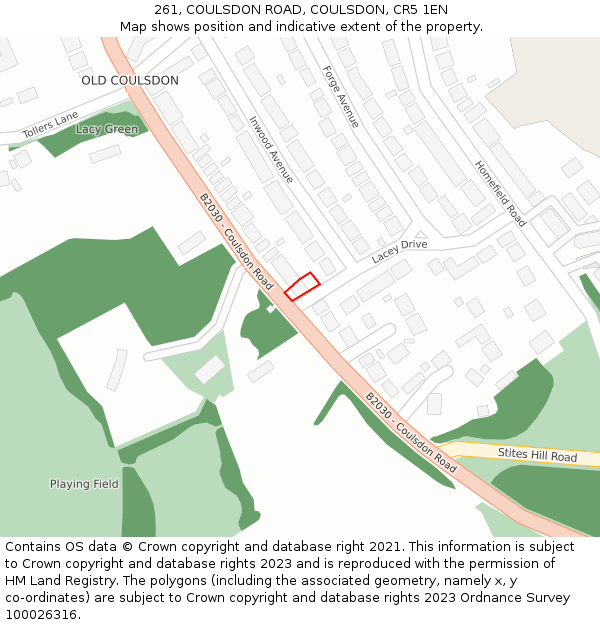 261, COULSDON ROAD, COULSDON, CR5 1EN: Location map and indicative extent of plot