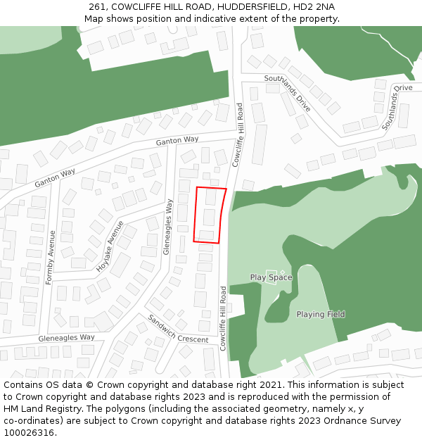 261, COWCLIFFE HILL ROAD, HUDDERSFIELD, HD2 2NA: Location map and indicative extent of plot