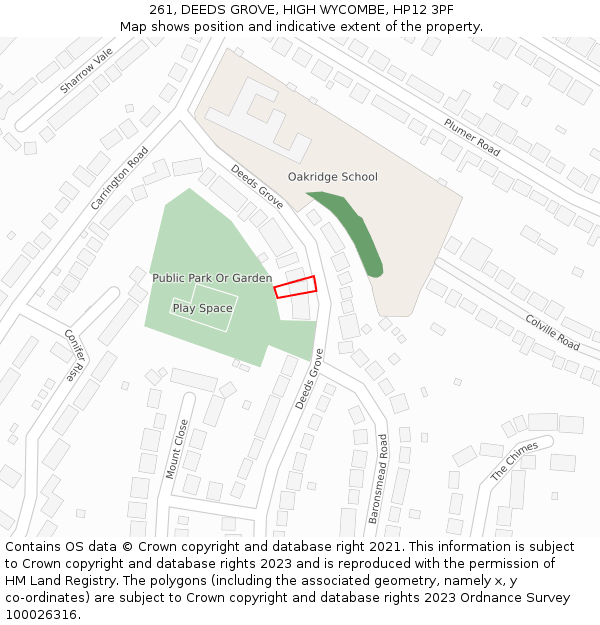 261, DEEDS GROVE, HIGH WYCOMBE, HP12 3PF: Location map and indicative extent of plot