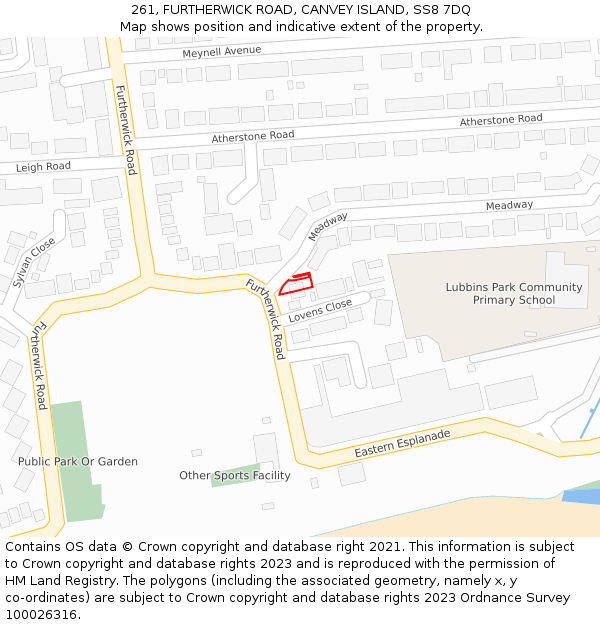 261, FURTHERWICK ROAD, CANVEY ISLAND, SS8 7DQ: Location map and indicative extent of plot