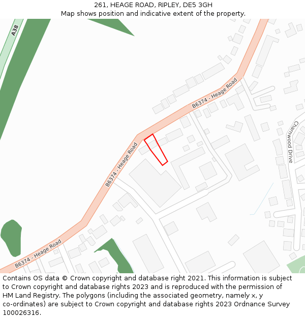 261, HEAGE ROAD, RIPLEY, DE5 3GH: Location map and indicative extent of plot