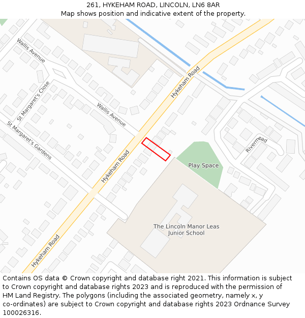 261, HYKEHAM ROAD, LINCOLN, LN6 8AR: Location map and indicative extent of plot