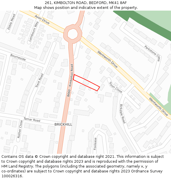 261, KIMBOLTON ROAD, BEDFORD, MK41 8AF: Location map and indicative extent of plot