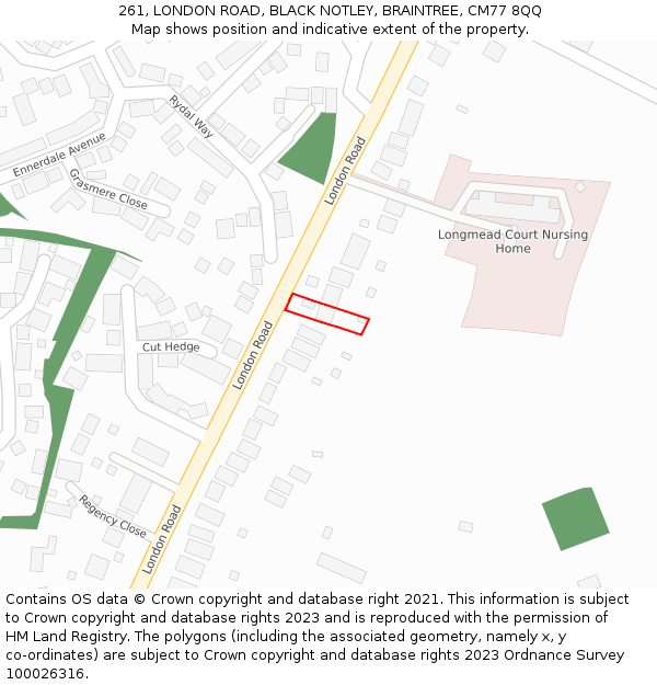 261, LONDON ROAD, BLACK NOTLEY, BRAINTREE, CM77 8QQ: Location map and indicative extent of plot