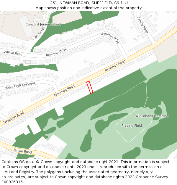 261, NEWMAN ROAD, SHEFFIELD, S9 1LU: Location map and indicative extent of plot