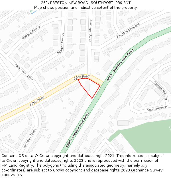 261, PRESTON NEW ROAD, SOUTHPORT, PR9 8NT: Location map and indicative extent of plot