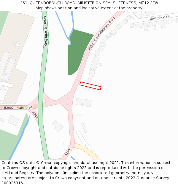 261, QUEENBOROUGH ROAD, MINSTER ON SEA, SHEERNESS, ME12 3EW: Location map and indicative extent of plot