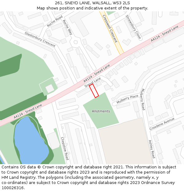 261, SNEYD LANE, WALSALL, WS3 2LS: Location map and indicative extent of plot