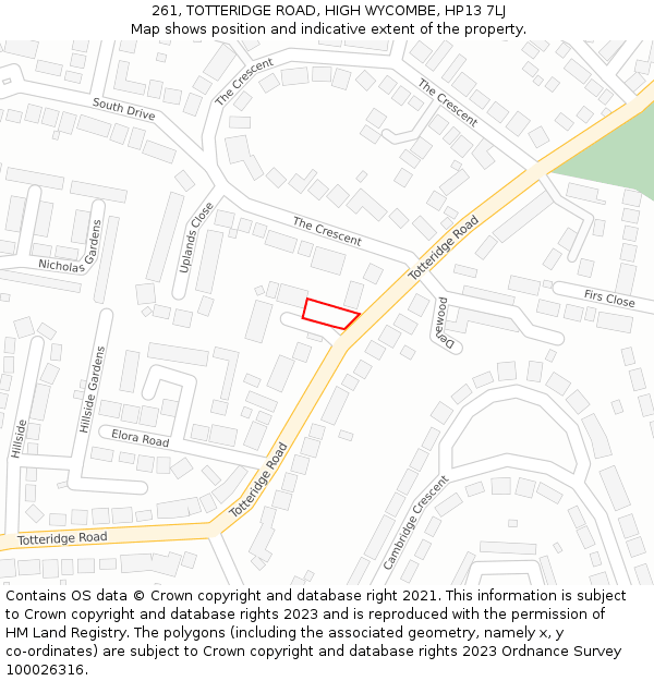 261, TOTTERIDGE ROAD, HIGH WYCOMBE, HP13 7LJ: Location map and indicative extent of plot