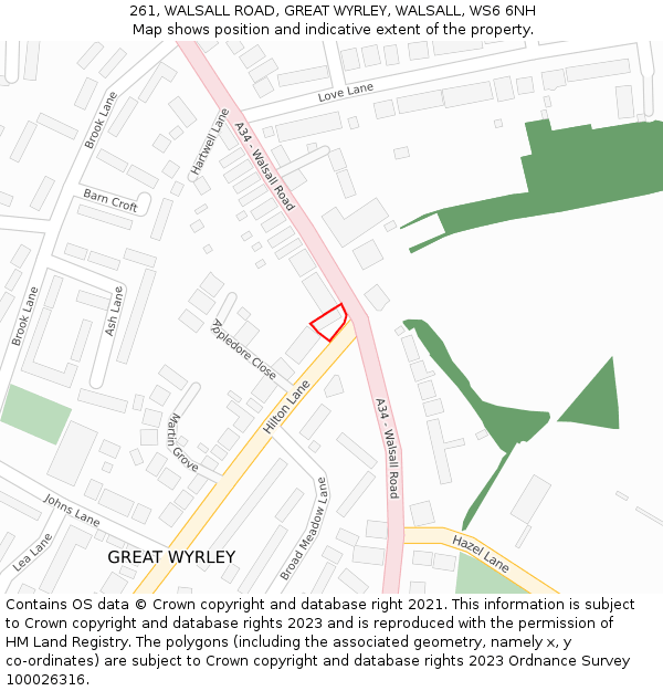 261, WALSALL ROAD, GREAT WYRLEY, WALSALL, WS6 6NH: Location map and indicative extent of plot