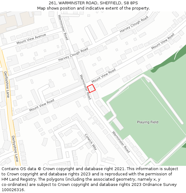 261, WARMINSTER ROAD, SHEFFIELD, S8 8PS: Location map and indicative extent of plot