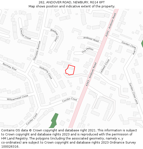 262, ANDOVER ROAD, NEWBURY, RG14 6PT: Location map and indicative extent of plot
