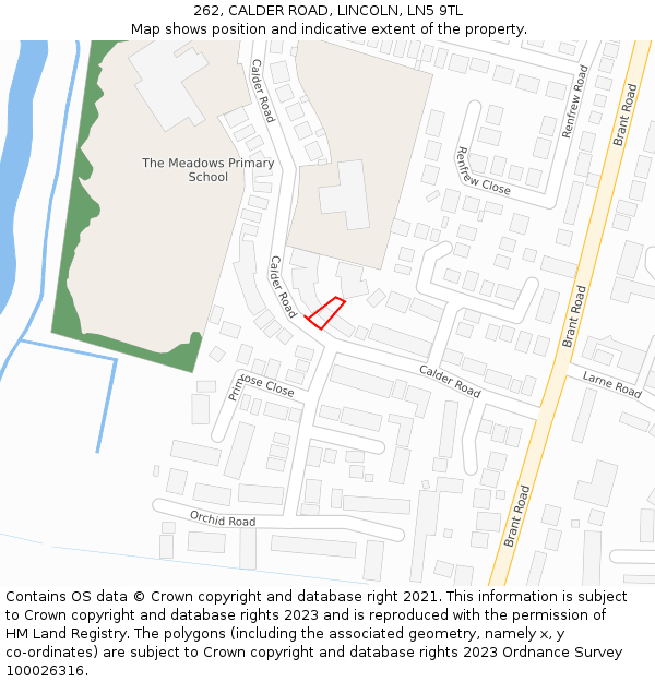262, CALDER ROAD, LINCOLN, LN5 9TL: Location map and indicative extent of plot