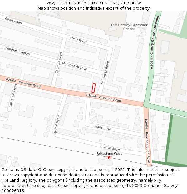 262, CHERITON ROAD, FOLKESTONE, CT19 4DW: Location map and indicative extent of plot