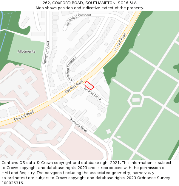 262, COXFORD ROAD, SOUTHAMPTON, SO16 5LA: Location map and indicative extent of plot