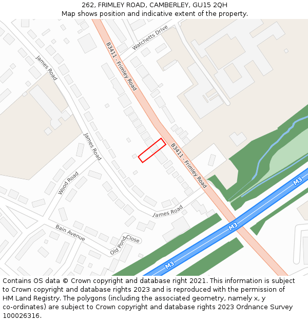 262, FRIMLEY ROAD, CAMBERLEY, GU15 2QH: Location map and indicative extent of plot